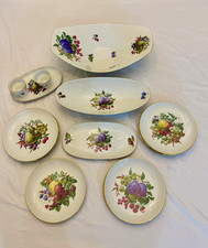 Vintage Naaman Israel Porcelain Fruit Dessert Luncheon Set Gold Rim 16pc NAA3 picture