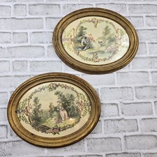 Vtg Italian Florentine Gilt Wood Oval Wall Plaques - Pair Romantic Rococo-style  picture