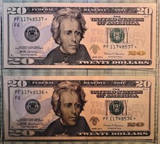 2-20 Dollar 2017A Atlanta Star Notes *Sequential Serial Number Pair*Uncirculated picture