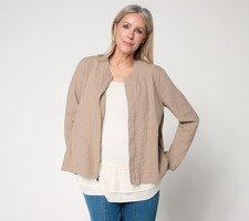 LOGO by Lori Goldstein Lavish Textured Zip Front Topper Roasted Cashew M New picture