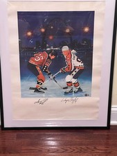 Wayne Gretzky Mario Lemieux Autographed Framed LIMITED Litho w/ BAS COA Grade 8 picture