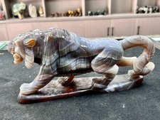 4.8LB Natural Banded Agate Tiger Hand Carved Crystal Figurine Stone Sculpture Ho picture
