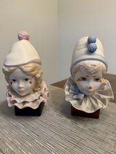 Vintage Cybis Porcelain Clown Busts Boy And Girl Set Pair Funny Face picture