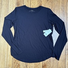NWT Vince Womens Black Long Sleeve Crewneck T Shirt M Medium  picture