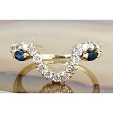 14K Exquisite Brand Gold Diamond & Sapphire Ring Guard Enhancer Wrap Size 5.75 picture