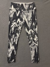 Lysse Twist Zip Ponte Leggings Women's Size L Black White Abstract Print 1138L picture