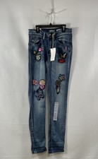 Indigo Rein Women's Blue Midrise Ankle Jeans Embroidered Butterfly Patches NWT 7 picture