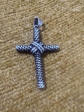 925 Sterling Silver Cross Pendant Rope-Wrapped Style Handmade in Jerusalem 1.5