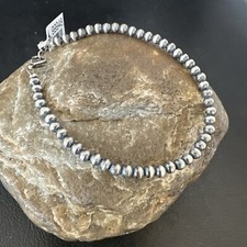 Southwestern Silver Pearls 4mm Beads 7” Sterling Silver Bracelet 90307 picture