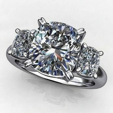 14K White Gold 3.00CT Cushion Cut Lab-Created Diamond Women's Fancy Classic Ring picture