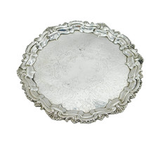 Edwardian Sterling Silver Floral Pattern Salver Dish Antique 1906 London picture