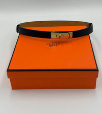 HERMES Kelly Women's Leather Belt, Black ,adjustable, with Gold buckle, OS picture