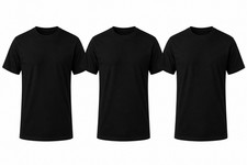 Men's Black T-Shirts 3 Pack 100% Cotton Crew Neck Short Sleeve Undershirts picture