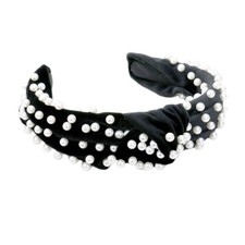 TIGERSTARS CHIC BLACK PEARLY VELVET KNOTTED HEADBAND picture