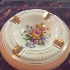 Limoges France Unique Porcelain Ashtray, Gold Floral Decor picture