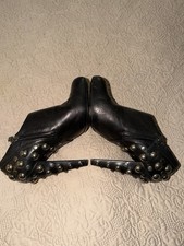 Women’s Black Leather Studded Ankle Booties Pointed Toe Zip Solid Size 39 picture