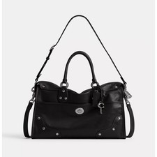 COACH Rhyder Satchel Bag 38 Black Glazed Leather CFN67 LHBLK Auth New - Fast picture