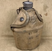 Original WWII WW2 USMC First Pattern P1 Canteen Cover With Canteen And Cup Named picture