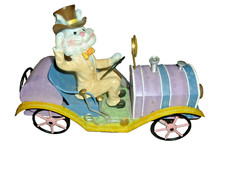 Vintage Easter Bunny in Jalopy Car Figurine Rabbit Top Hat Pastel Decor picture