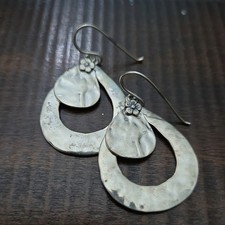 Silpada W2074 Hammered Sterling Silver Teardrop Flower Dangle Drop Earrings RARE picture