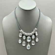 Premier Designs Necklace Women Black Silver Tone Crystal Statement Cord Jewelry picture
