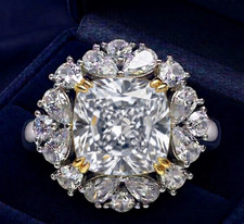 RARE 6.20 Ct Certified Cushion Cut White Natural Diamond Ring White Gold Finish picture