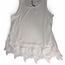 NWT Chico’s Travelers Winter White Lined Lace-Border Tank Top - Size 2 / Large picture