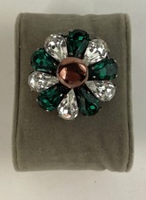 Vtg. 1930'S CZECH Art Deco Green White Marquise Rhinestone Brooch Pin, FABULOUS picture