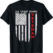 US Coast Guard Veteran USCG American Flag T-Shirt picture