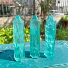 5PC Natural Green Fluorite Stone Quartz Crystal Point Healing Reiki Wand 70-80mm picture