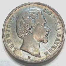 (256) Germany/Bavaria, 1876-D, 5 Mark, Large, nice silver coin with toning, picture
