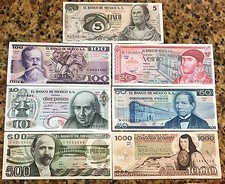 7 billetes Banco de Mexico 1970-1980 5,10,20,50,100,500 y 1000  Sin Circular picture