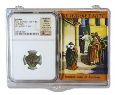 Widows Mite NGC Certified * Average Grade * Judean Prutah 103-76 BC w/ BOX & COA picture