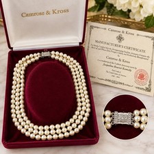 Camrose & Kross JBK Jacqueline Kennedy Triple Strand Faux Pearl Necklace w/ Box picture