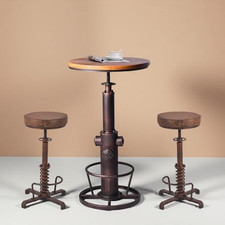 3 Piece Industrial Bar Table Set with 2 Adjustable Height Stools Rustic picture