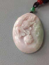 Exquisite Dushan jade Pinkish green Handcrafted Peony and Phoenix Pendant Amulet picture