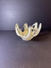 Heavy Vintage Murano Clear Over Cream W Purple Art Glass Bowl 4” X 6” Stunning picture