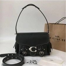 Coach CT721 Leather Soft Tabby Shoulder Bag Crossbody Black Outlet  picture