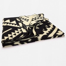 X-LARGE ALPACA WOOL BLANKET 100x80 in REVERSIBLE AZTEC SOUTHWEST BLACK-CREAM picture