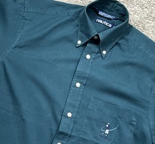 Vintage Nautica Golf Style 90s Button Up Collar Hunter Green Men’s Size Small picture