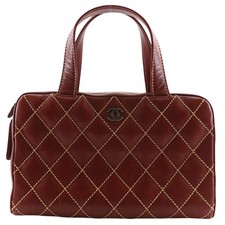 CHANEL Wild stitch Handbag Red tea leather Women picture
