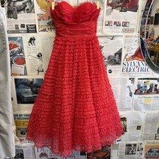 Vintage 1950’s Emma Domb Crimson Ruffled Tulle Cupcake Formal Gown picture