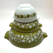 Set OF 3 VTG Pyrex Green Crazy Daisy Spring Blossom Cinderella Bowls 441 442 444 picture
