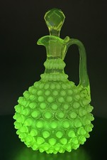 Antique Hobbs Brockunier Yellow Uranium Glass Hobnail Cruet and Stopper Damaged picture