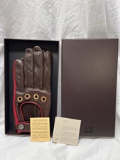 Rare Vintage Dunhill Genuine Lambskin Brown Red Trim Driving Gloves M Men picture
