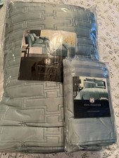 Macy's Hotel Collection Classic Stripe Green Full Queen Coverlet + Euro Sham NEW picture