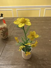 Old Beaded Flowers 8 Inches Tall With Tiny Pot picture