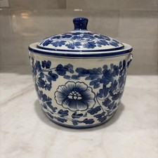 Mid 20th Century Blue & White Shafford Lotus Flower Canister W/Lid - perfect  picture
