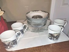 NIB Place Setting for 4 (16 Pc) Currier & Ives NY Museum Holly Trim Holiday 2000 picture