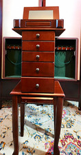 Wood Jewelry Armoire Standing Chest 5 Drawer Mirror Necklace Storage Green Felt picture